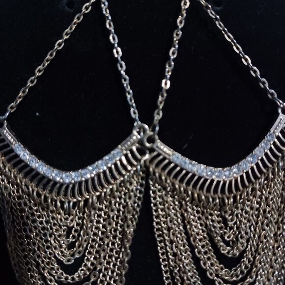 Gold-Toned Chandelier Chain Dangle Statement Earrings - Picture 2 of 2